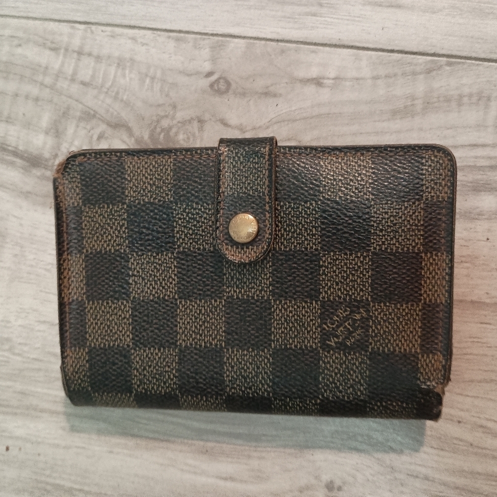 Auth Louis Vuitton LV Damier Vienois Wallet w/ Gold Fittings Canvas Brown - Picture 2 of 16